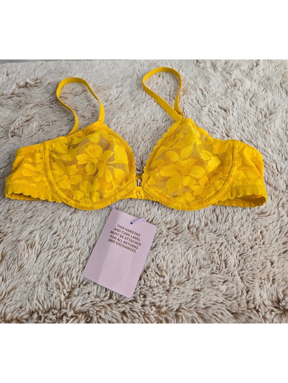 Fenty  Beauty by Rihanna Yellow Floral Lace Underwire Bra Size 34A